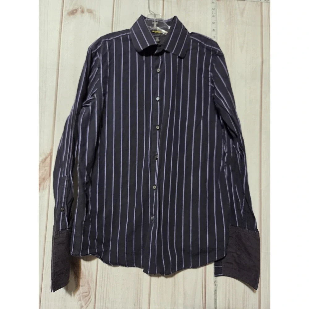 Banana Republic Shirt Mens Large Black‎ Striped Long Sleeve Button Front Dress